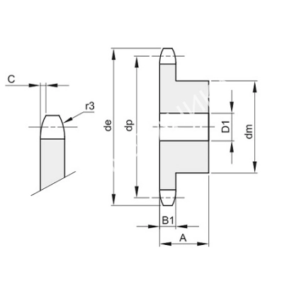 Звездочка 10B-1, шаг 15,875х9,65 мм (5/8х3/8), Z=25 из нержавеющей стали со ступицей - Евромеханика
