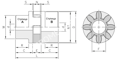 Полумуфта под расточку GEB 38-45 тип B, dmax=45 мм (SGMB045), EMT - Евромеханика