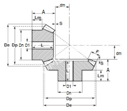 Коническая пара прямозубая, тип А, i=1:1, M=5, Z=20/20, EMT - Евромеханика