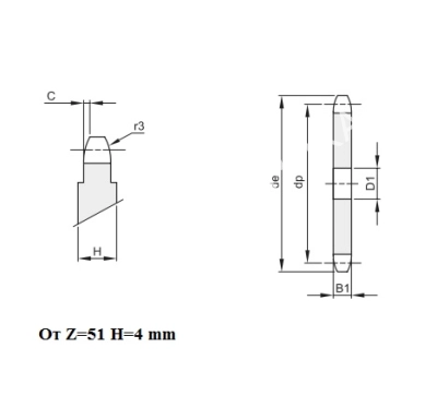 Звездочка 08B-1, шаг 12,7х7,75 мм (1/2х5/16), Z=13 без ступицы - Евромеханика