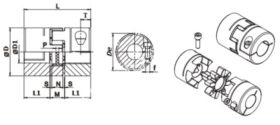 Муфта кулачковая безлюфтовая JM30C- 6/6 мм, dmax= 16 мм, EMT - Евромеханика
