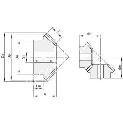 Коническая шестерня прямозубая, тип А, i=1, M=1,5, Z=25 - Евромеханика