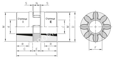 Полумуфта GEB 42-55 TL тип E, под втулку тапербуш 1610, EMT - Евромеханика